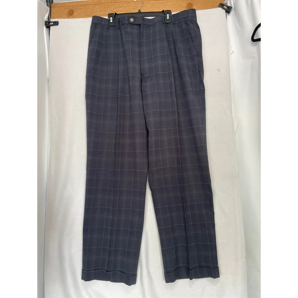 Giorgio Brutini Suit Mens 48L‎ Gray Plaid 3-Button Blazer Pleated Pants W42 Set